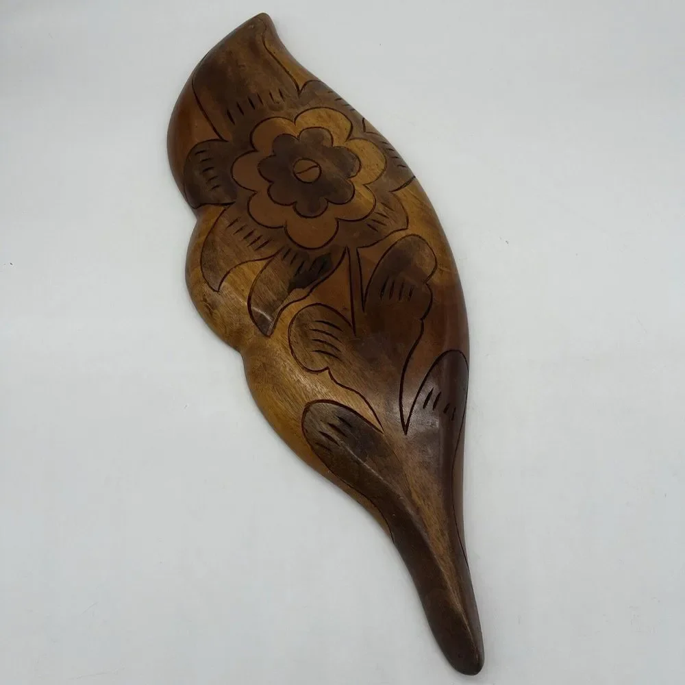 Hand Carved Monkeypod Freeform Wood Tray Leaf Shape Flower Designs 3‎ Sections